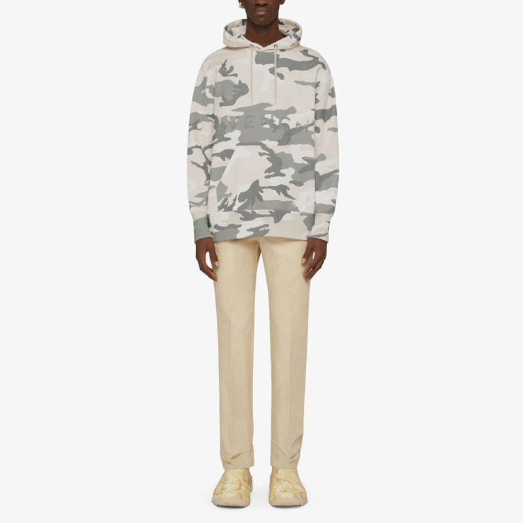 Lookbook Givenchy FW22 Logo Camo Print Hoodie Beige  Fashion Sweatshirt BMJ0GM30W2-274