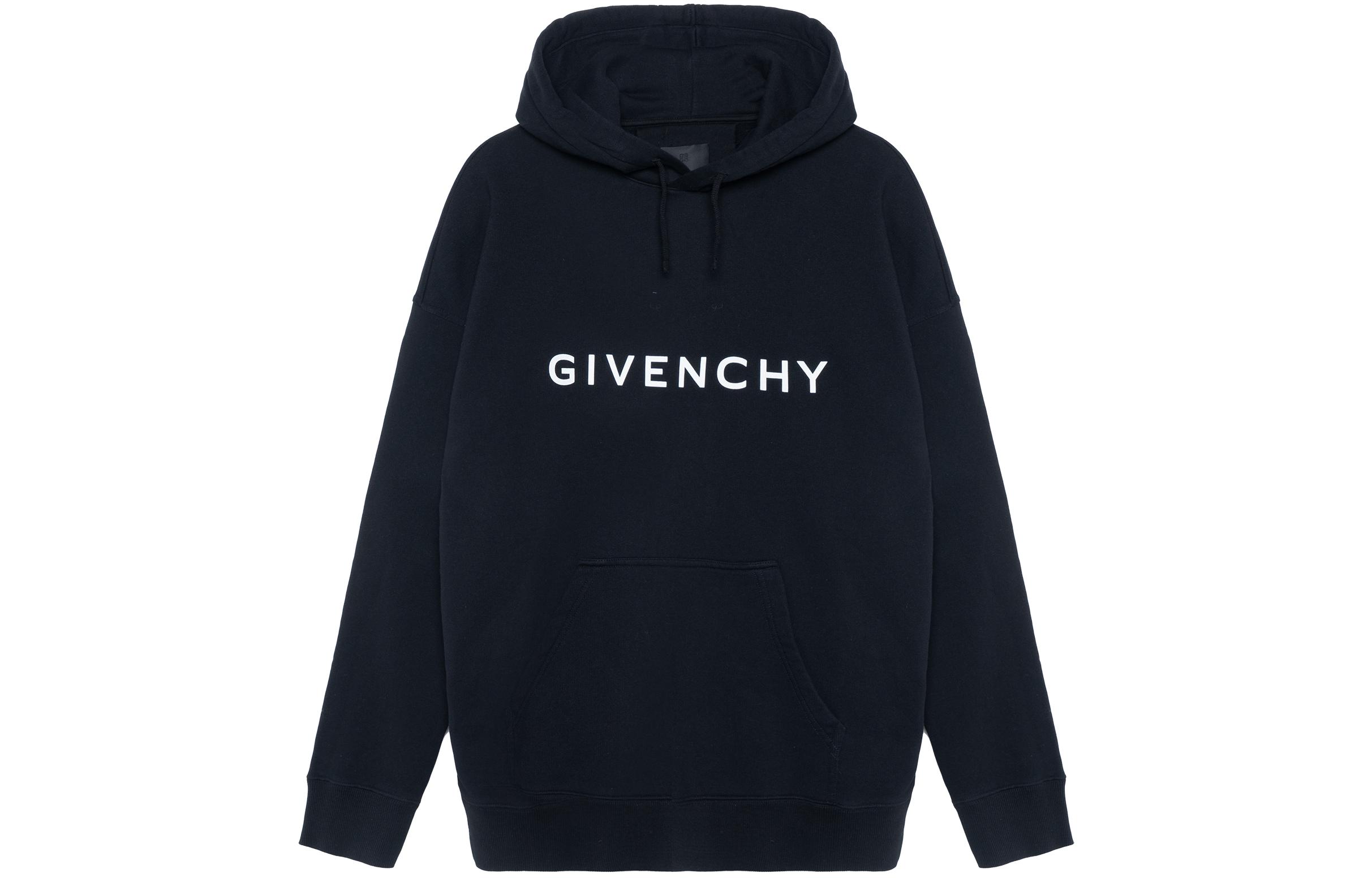 GIVENCHY FW22 Logo Print Black Hoodie  Casual Sweatshirt. BMJ0HC3YAC-001