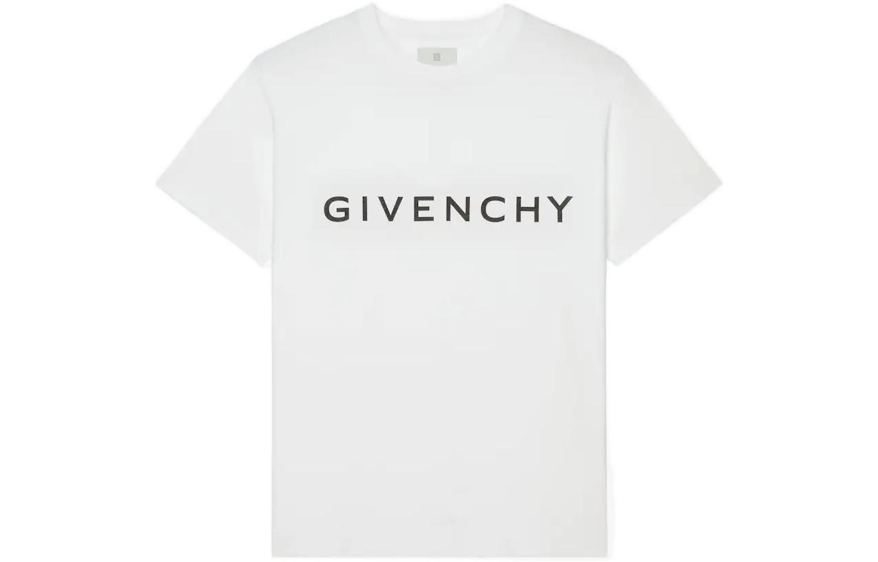 Order GIVENCHY FW22 Kaos Pria Lengan Pendek Logo Print Crewneck Putih BM716N3YAC-100