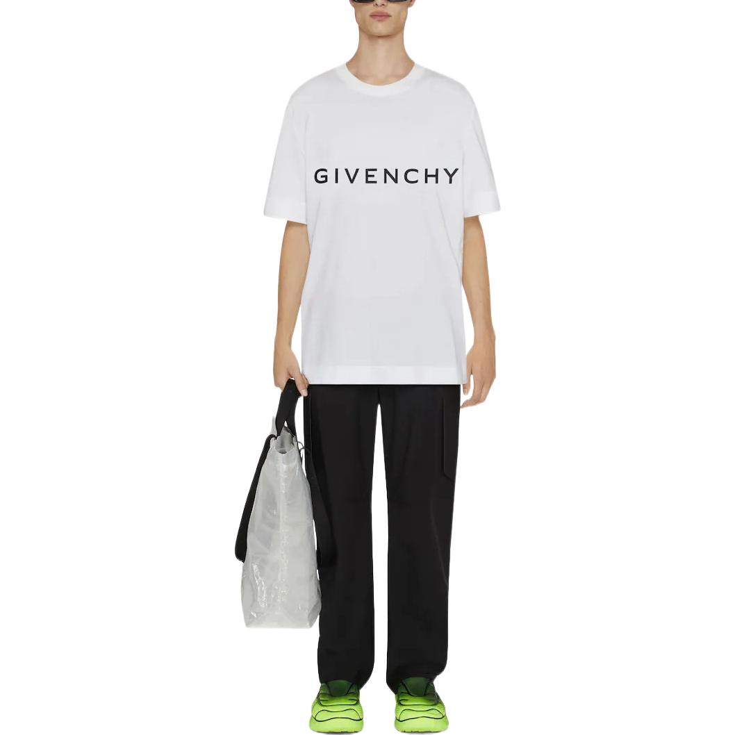 Shop GIVENCHY FW22 Kaos Pria Lengan Pendek Logo Print Crewneck Putih BM716N3YAC-100