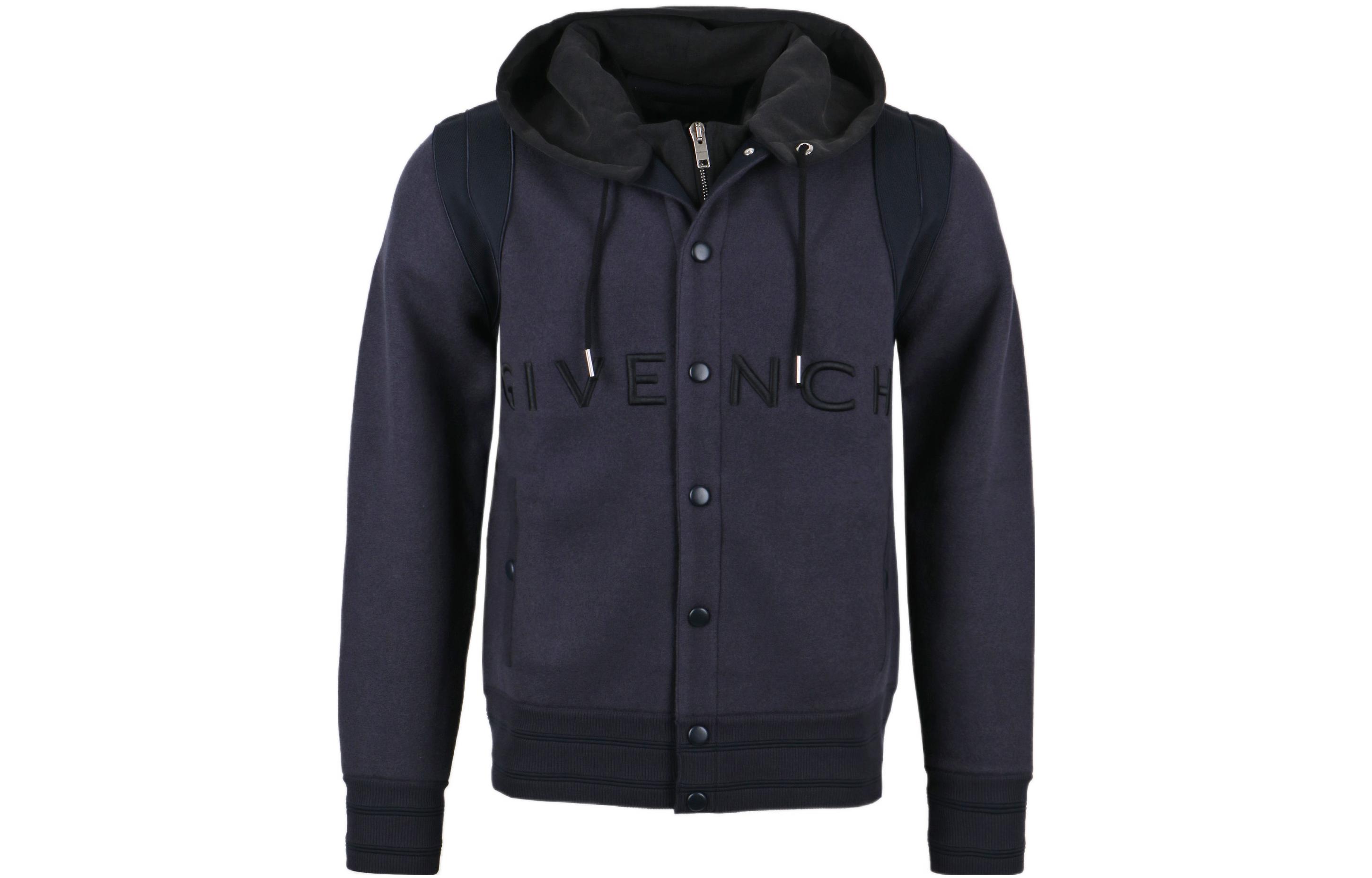 Givenchy FW22 Navy Blue Letter Pattern Zip-Up Jacket Sweater BM00R64YAD-410