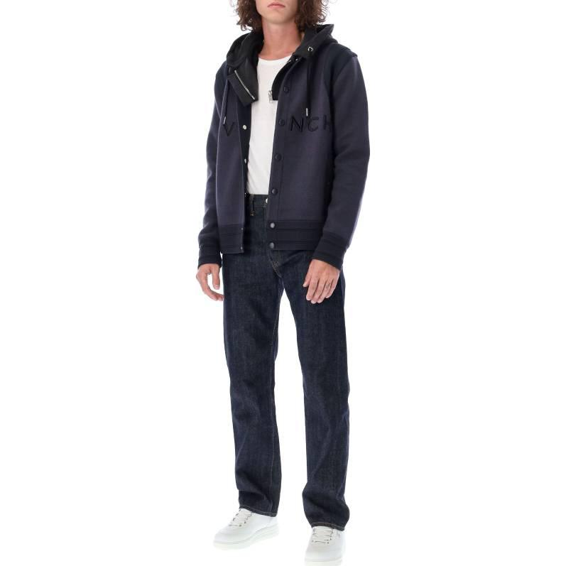 Shop Givenchy 2022秋冬海军蓝字母图案拉链夹克毛衣 BM00R64YAD-410