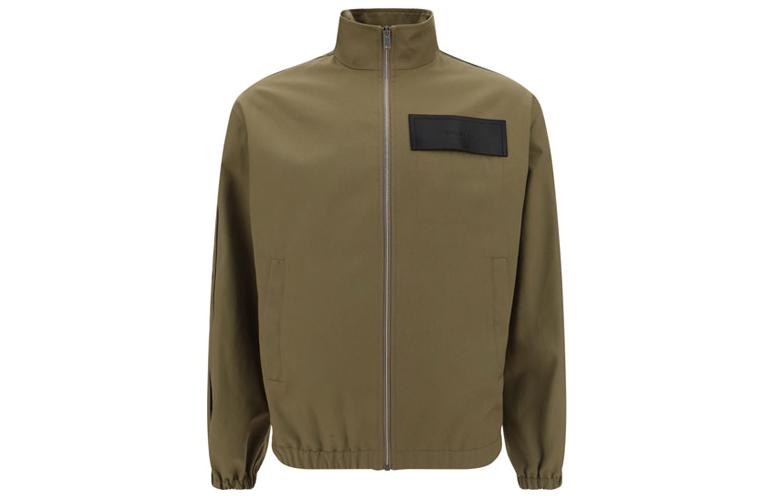 Givenchy FW22 Olive Green Solid Long-Sleeve Zip-Up Logo Jacket BM00Z714G1-280
