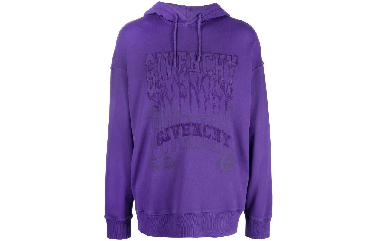 Givenchy FW22 Purple Embroidered Logo Hoodie Pullover BMJ0J63Y7T-500