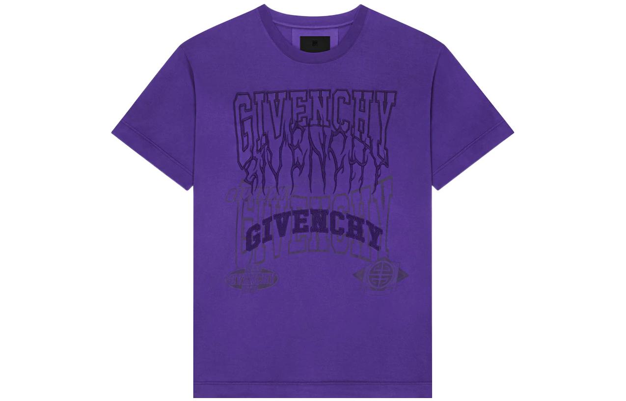 Givenchy FW22 Purple Letter Graphic Crewneck Short Sleeve Tee . BM716N3Y7T-500
