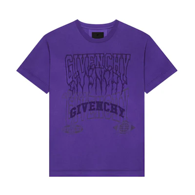 Givenchy FW22 Purple Letter Graphic Crewneck Short Sleeve Tee . BM716N3Y7T-500