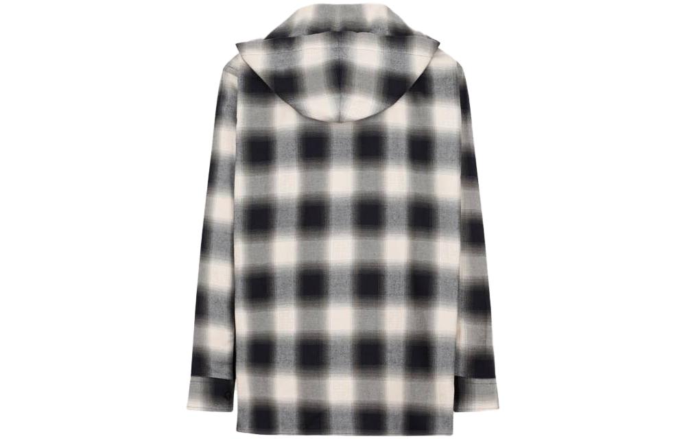 Lookbook Givenchy FW23 Kemeja Hitam Kotak-Kotak Lengan Panjang dengan Hoodie dan Kancing BM60X-C14UT-156