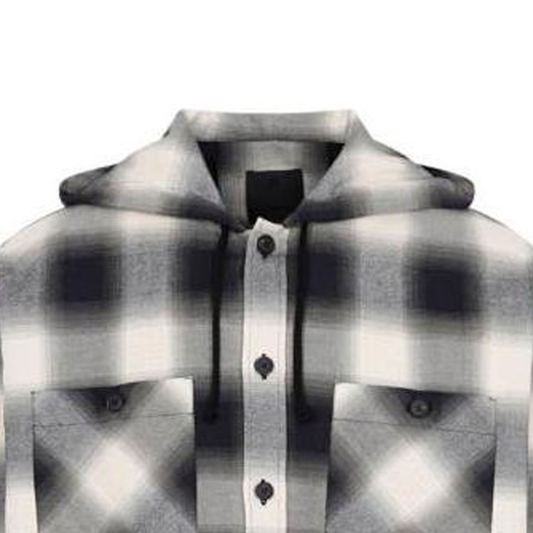 Details for Givenchy FW23 Kemeja Hitam Kotak-Kotak Lengan Panjang dengan Hoodie dan Kancing BM60X-C14UT-156