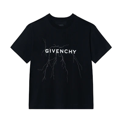 GIVENCHY FW23 Black Lightning Logo Print Crewneck T-Shirt. BM71JB3YJ9-001