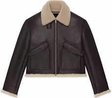 GIVENCHY FW23 Brown Leather Jacket with Shearling Collar and Zipper Pockets BM014361FL-201 GIVENCHY FW23 Brown Leather Jacket with Shearling Collar and Zipper Pockets BM014361FL-201