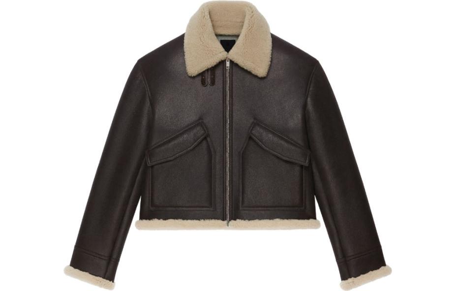 Order 纪梵希 FW23 棕色皮夹克 羊羔毛领 拉链口袋 BM014361FL-201