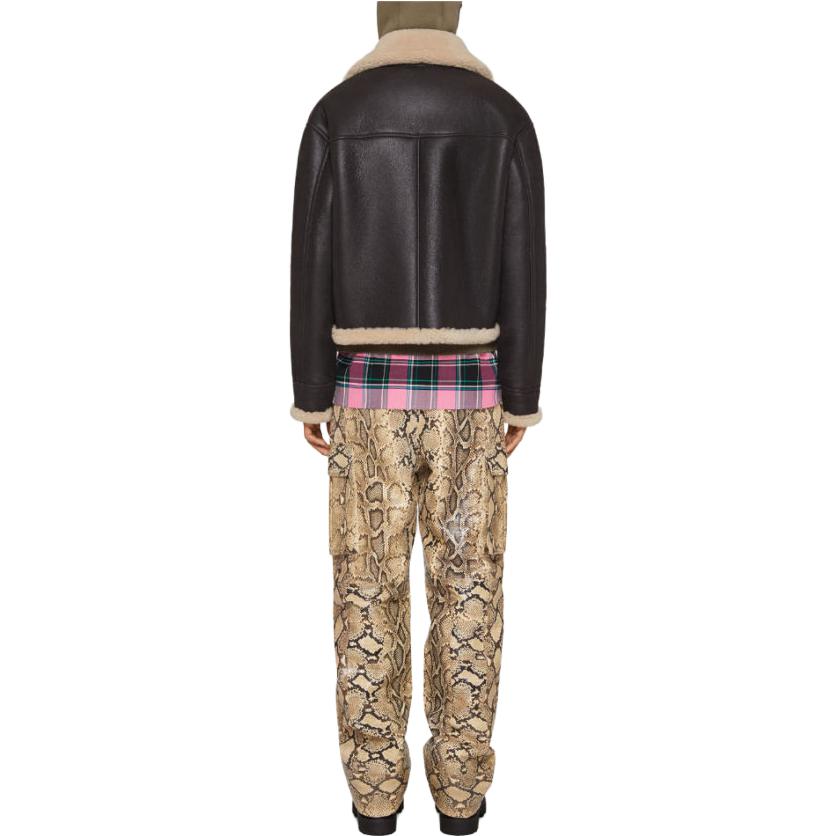 Shop 纪梵希 FW23 棕色皮夹克 羊羔毛领 拉链口袋 BM014361FL-201