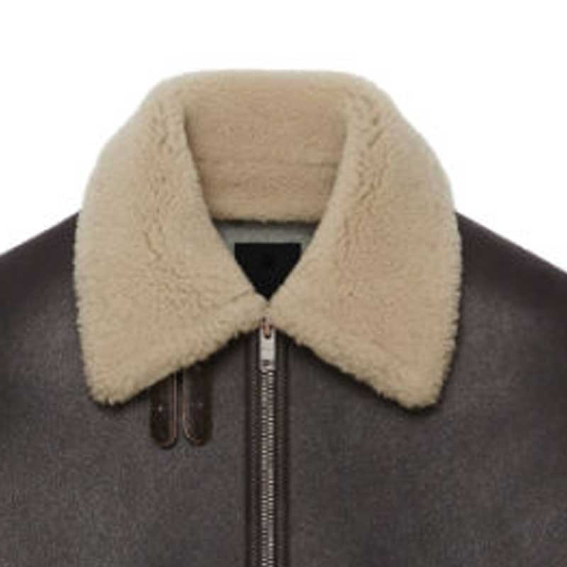 Details for 纪梵希 FW23 棕色皮夹克 羊羔毛领 拉链口袋 BM014361FL-201