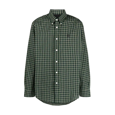 Givenchy FW23 Green Plaid Button-Up Long Sleeve Shirt. BM60Y114Y0-960