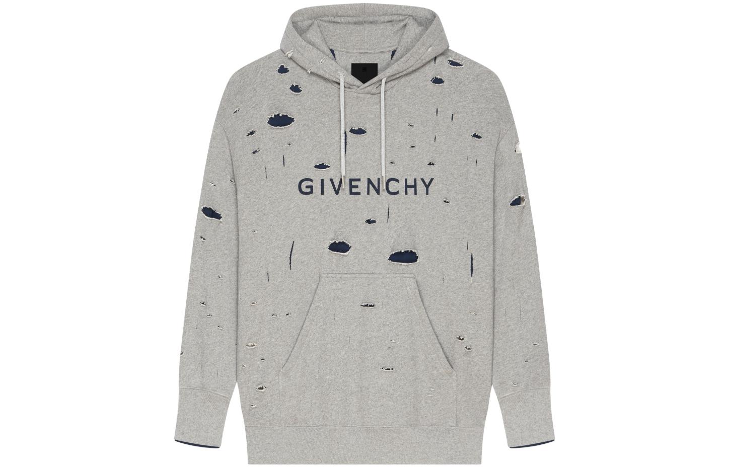 Givenchy FW23  Grey Colorblock Letter Print Distressed Hoodie BMJ0JE3YK1-063