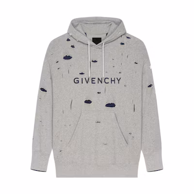 Givenchy FW23 Grey Colorblock Letter Print Distressed Hoodie BMJ0JE3YK1-063