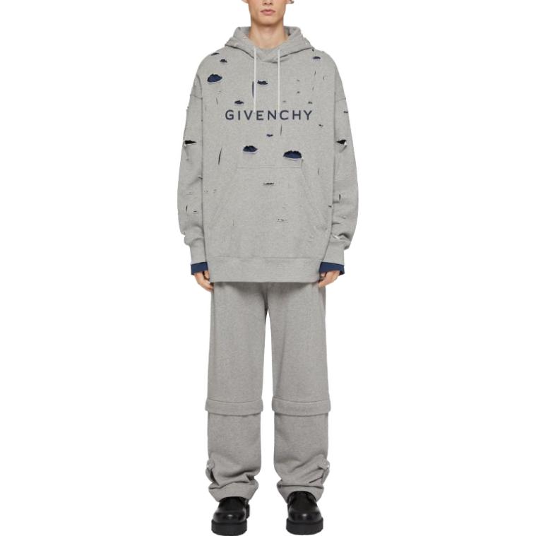 Lookbook Givenchy FW23 灰色拼接字母印花做舊連帽衫 BMJ0JE3YK1-063