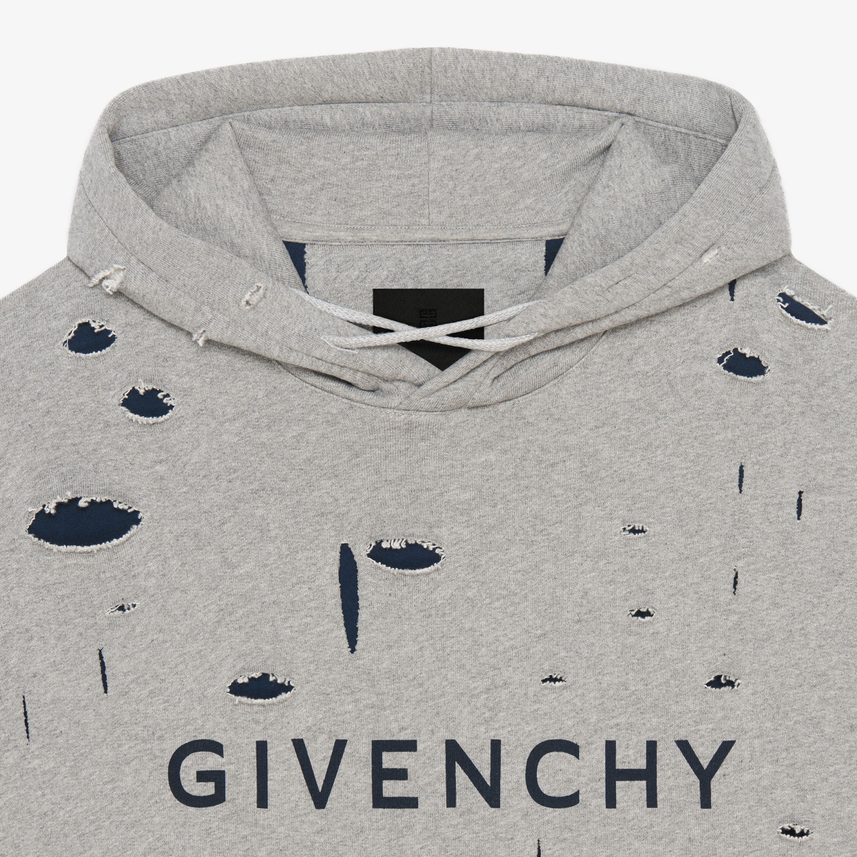 Details for Givenchy FW23 灰色拼接字母印花做舊連帽衫 BMJ0JE3YK1-063