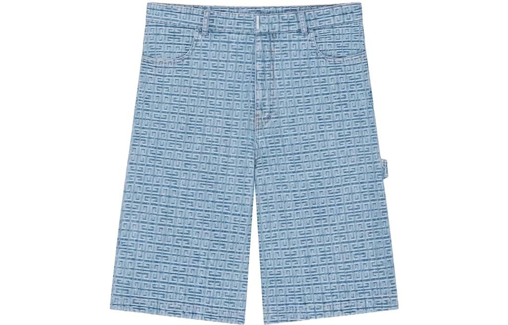 GIVENCHY FW23  Light Blue Logo Print Mid-Waist Straight Denim Shorts BM519C50P9-452