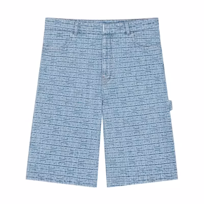 GIVENCHY FW23 Light Blue Logo Print Mid-Waist Straight Denim Shorts BM519C50P9-452