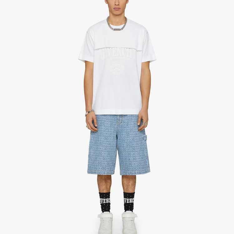 Lookbook 纪梵希 FW23 浅蓝色印花中腰直筒牛仔短裤 BM519C50P9-452