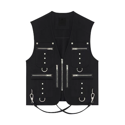 GIVENCHY FW23 Multi-Pocket V-Neck Zipper Vest Black BM013T14XM-001
