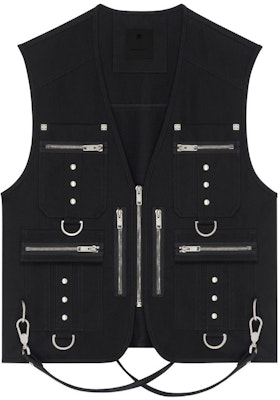 GIVENCHY FW23 Chaleco Negro con Cremallera y Multi-Bolsillos Escote en V BM013T14XM-001 Order GIVENCHY FW23 Chaleco Negro con Cremallera y Multi-Bolsillos Escote en V BM013T14XM-001