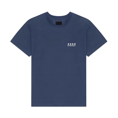 Givenchy FW23 Navy Blue Logo Print Crewneck T-Shirt BM71JA3YJ5-402