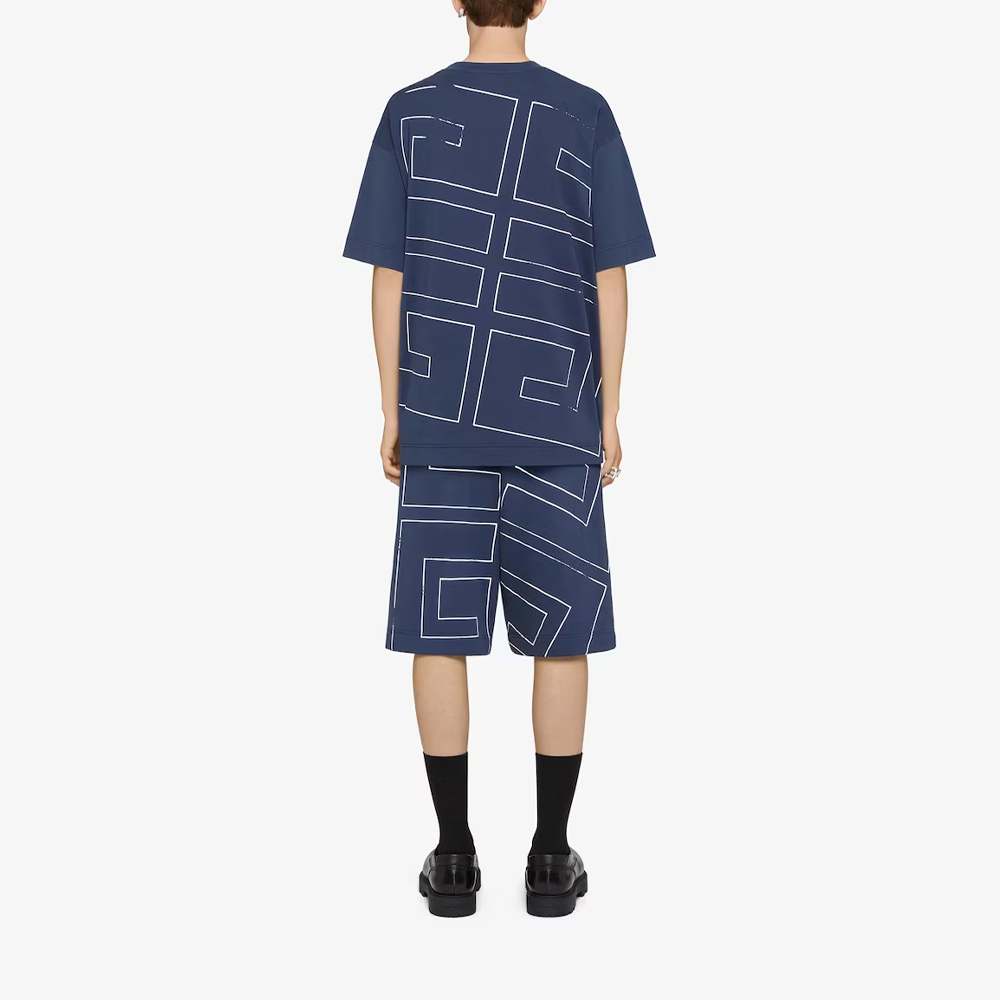 Shop Givenchy FW23 海軍藍 logo 印花圓領T恤 BM71JA3YJ5-402