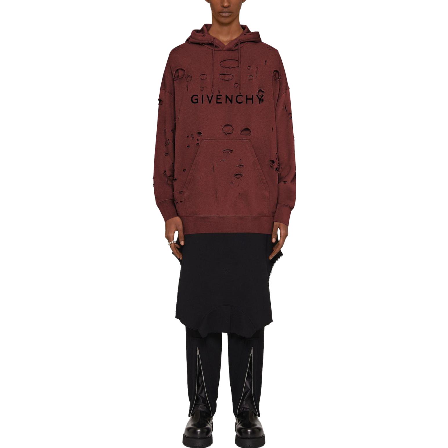 Lookbook 纪梵希FW23红色破坏风标志印花连帽衫. BMJ0KF3YGT-601