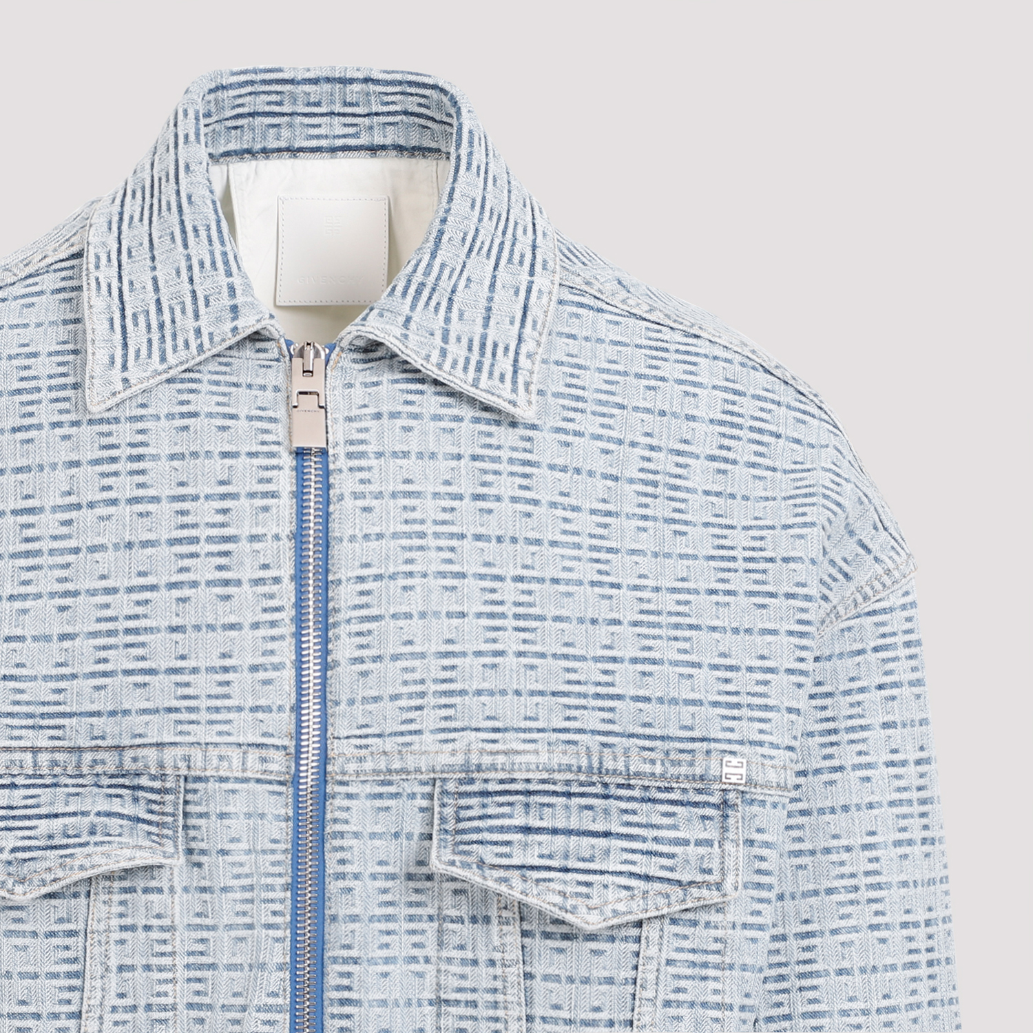 Lookbook 지방시 FW23 올오버 프린트 스퀘어넥 재킷 남성 블루 BM012N50P9-452