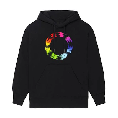 Givenchy FW23 Black Hoodie with Colorful Circular Pattern BMJ0HC3YFR-001