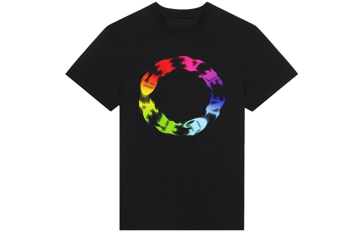 GIVENCHY FW23 Black Rainbow Logo Print Short Sleeve T-Shirt for Men. BM716N3YFR-001