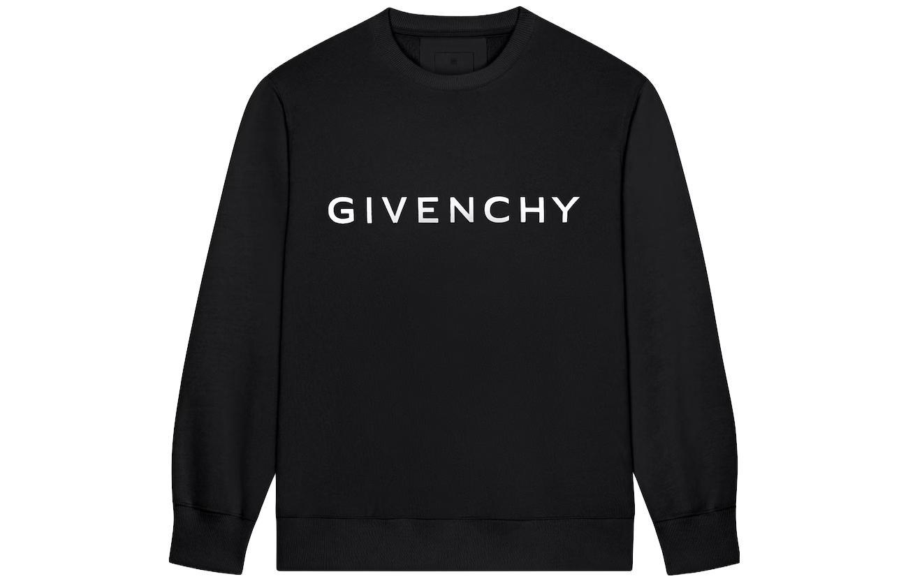 Givenchy FW23 Letter Logo Print Crewneck Pullover Sweatshirt Black Mens BMJ0HA3YCA-001