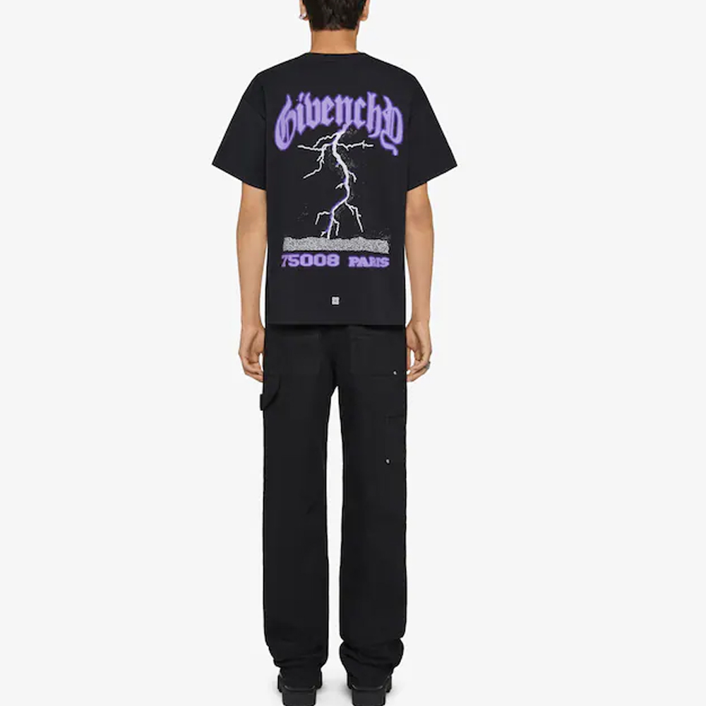 Purchase 纪梵希2023秋冬字母印花黑色直筒圆领T恤 BM71JB3YJM-001