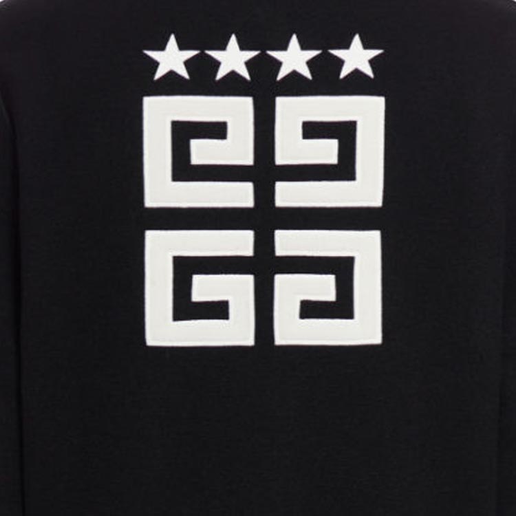 Sizing GIVENCHY FW23 Jaket Varsiti Cetakan Logo Hitam Lengan Panjang Outerwear BM014A4YFP-001