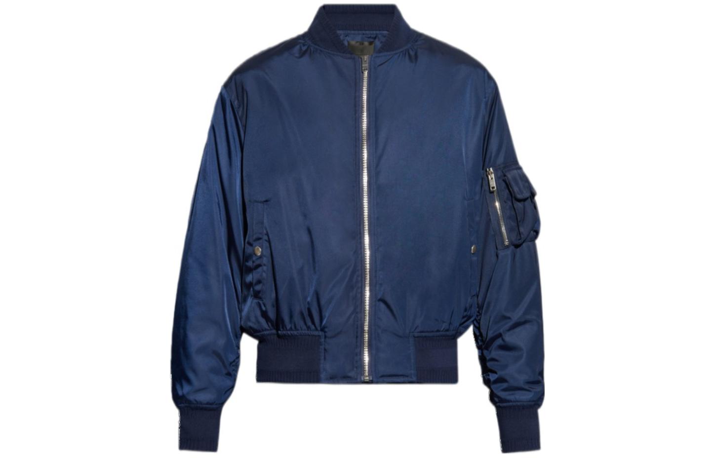 Givenchy FW23 Navy Blue Solid Zip Baseball Jacket with Side Pockets BM016F1552-402