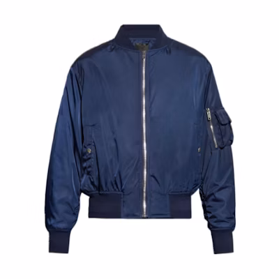Givenchy FW23 Navy Blue Solid Zip Baseball Jacket with Side Pockets BM016F1552-402