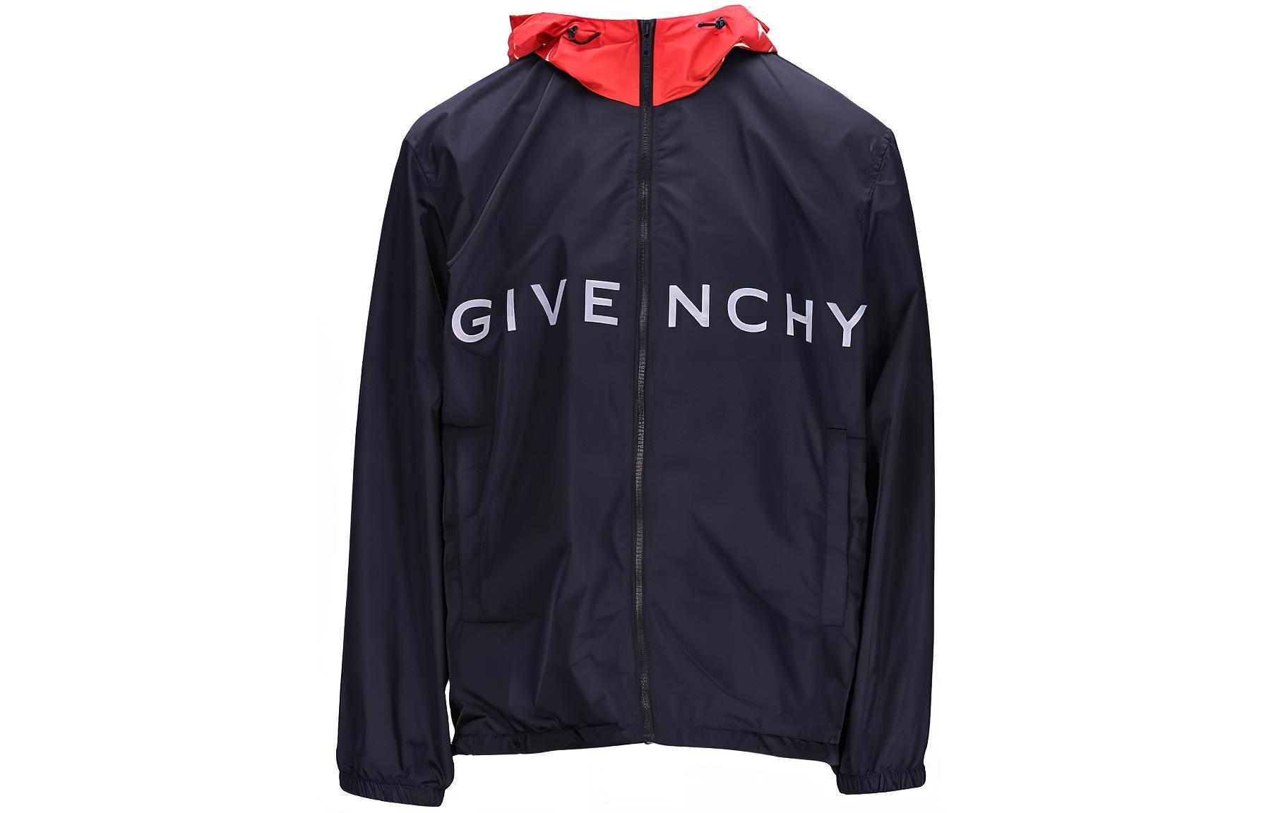 Givenchy FW23 Navy Blue Zip Hoodie Jacket with Letter Print BM01131YEJ-403