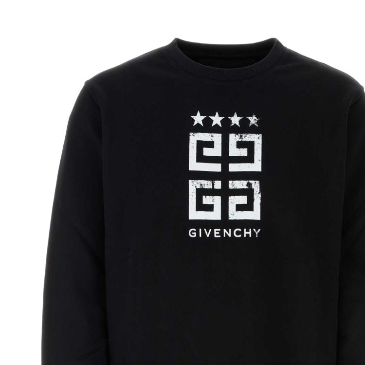 Shop Givenchy FW23 星星字母印花黑色圓領衛衣 BMJ0HA3YEL-001
