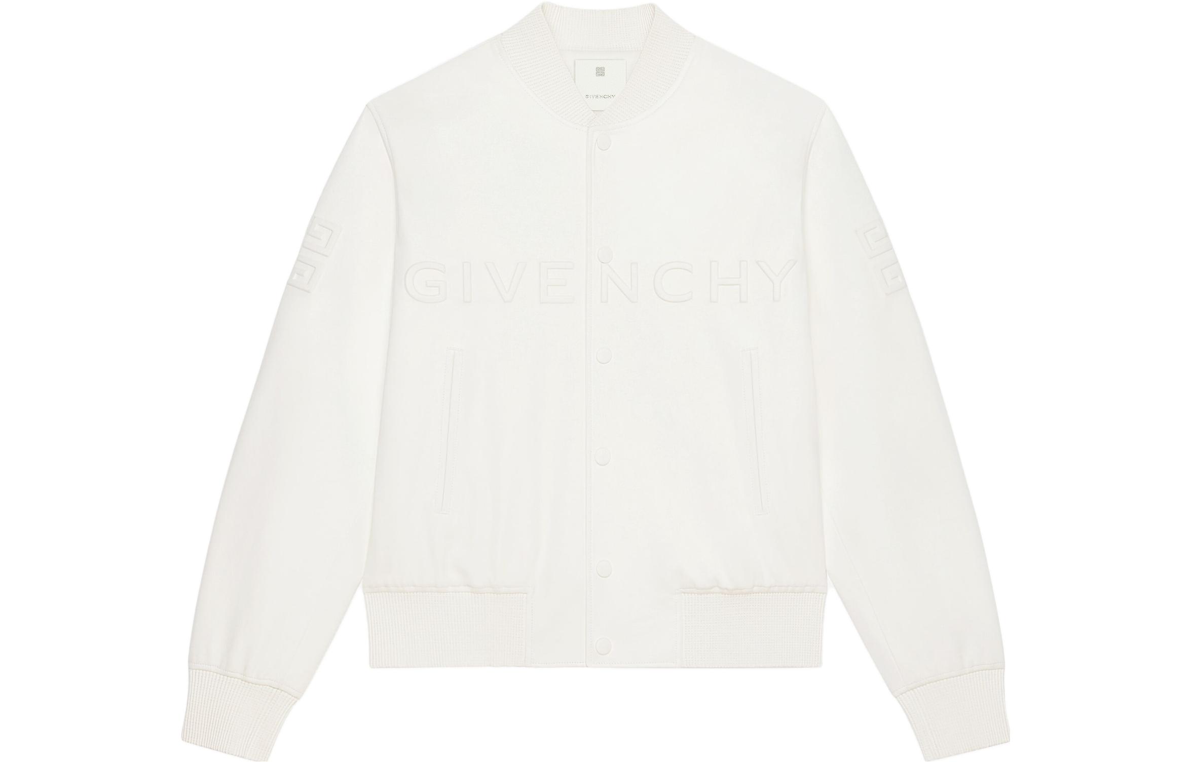 Givenchy FW23 White Embossed Logo Long-Sleeve Jacket for Men BM013761DX-100