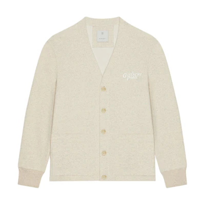 GIVENCHY FW24 Beige V-Neck Knit Cardigan with Embroidered Lettering. BMJ0MQ3YN7-101