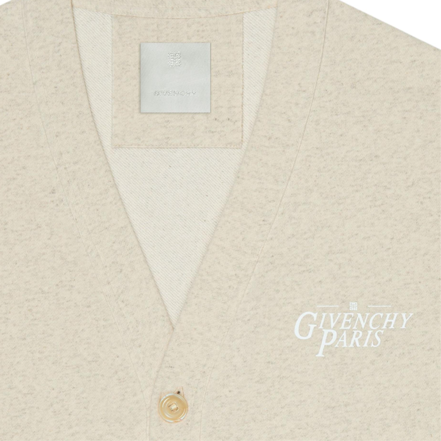 Details for GIVENCHY FW24 Cárdigan Beige de Punto con Cuello V y Bordado de Letras. BMJ0MQ3YN7-101