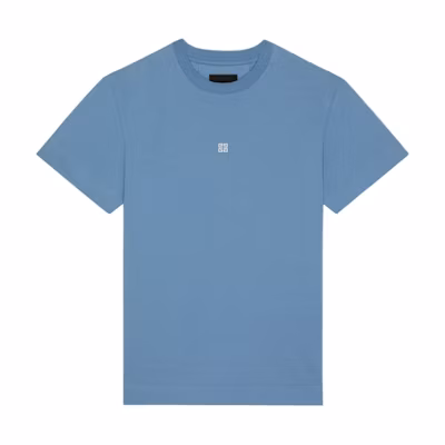 GIVENCHY FW24 Blue Slim Fit Embroidered Logo Short Sleeve T-Shirt BM716G3YCD-490