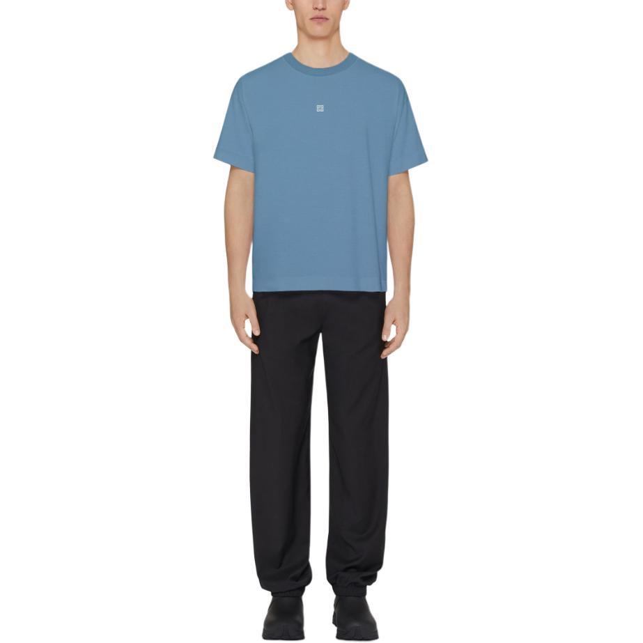 Shop GIVENCHY FW24 藍色修身刺繡標誌短袖T恤 BM716G3YCD-490