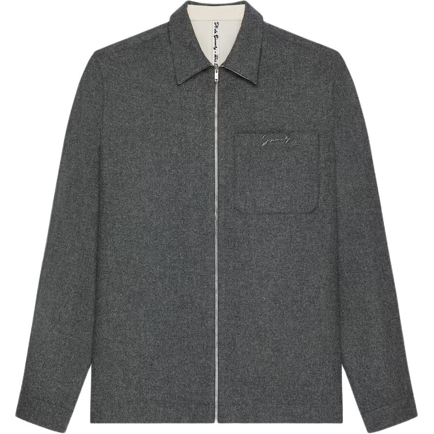 GIVENCHY FW24  Grey Long-Sleeve Zip-Up Shirt BM612X15GW-030