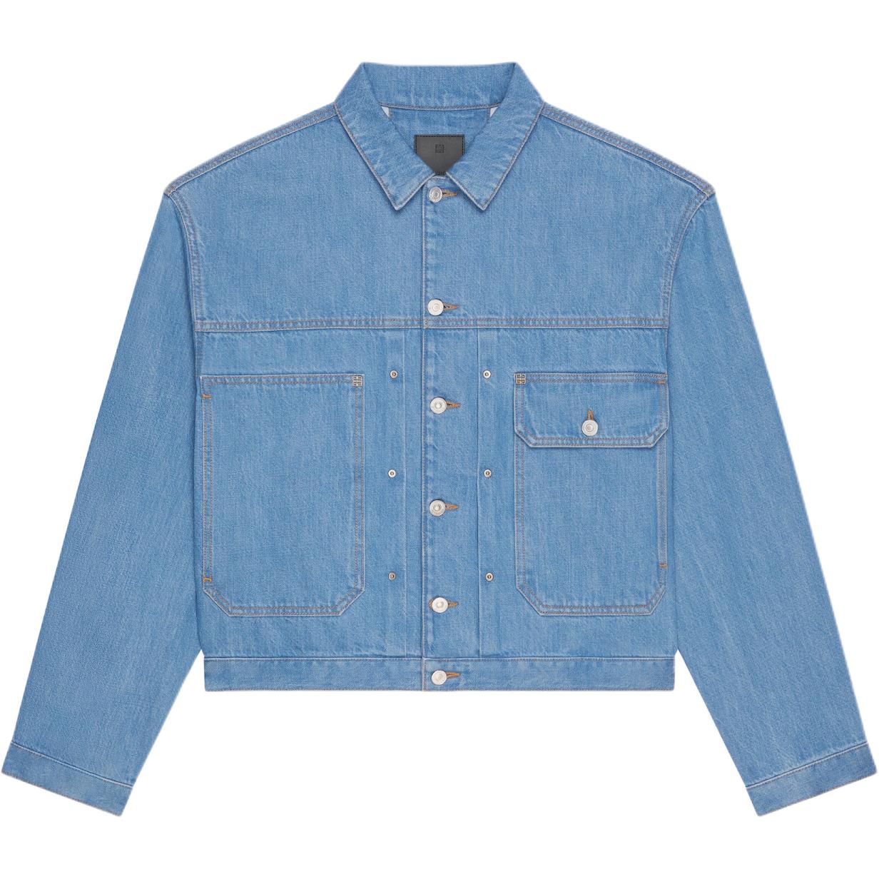GIVENCHY FW24  Light Blue Denim Jacket with Logo Studded Collar. BM017H5YAQ-452