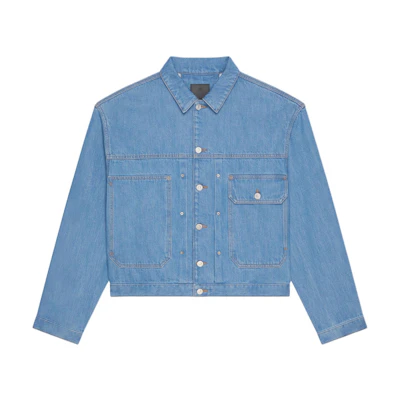 GIVENCHY FW24 Light Blue Denim Jacket with Logo Studded Collar. BM017H5YAQ-452