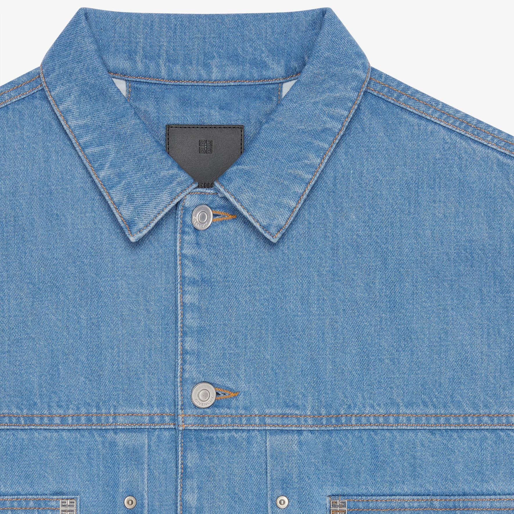 Details for GIVENCHY FW24 Jaket Denim Biru Muda dengan Kolar Bertatah Logo. BM017H5YAQ-452