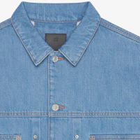 Details for GIVENCHY FW24 Light Blue Denim Jacket with Logo Studded Collar. BM017H5YAQ-452